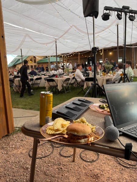 Brink Productions DJ booth and audio setup at a Black Hills wedding reception